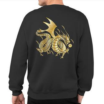 Fearless Golden Chinese Dragon Fire Ball Sweatshirt Back Print - Monsterry