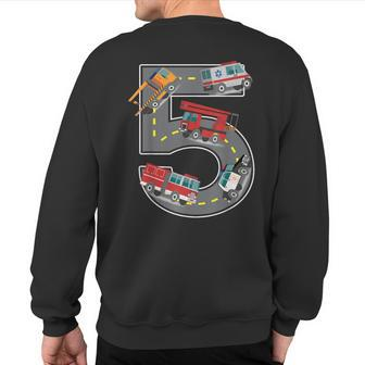 Five Year Old 5Th Birthday Fire Truck Ambulance Police Car Sweatshirt Back Print - Monsterry