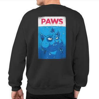 Cat Paws Shark Eating Fish Take On Shark Movie Sweatshirt Back Print - Monsterry