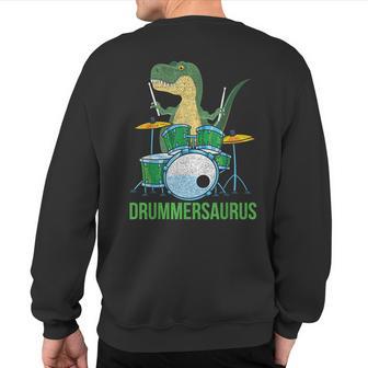 Dinosaur Musician T Rex Drummer Boys Drums Sweatshirt Back Print - Monsterry DE