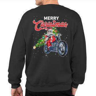 Santa Claus With Motorcycle Xmas Tree Merry Christmas Sweatshirt Back Print - Monsterry