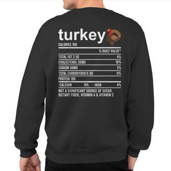 Thanksgiving Food Apparel Turkey Nutrition Fact Foodie Sweatshirt Back Print - Monsterry