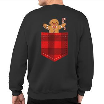 Gingerbread Man In Pocket Plaid Buffalo Check Pattern Sweatshirt Back Print - Monsterry CA