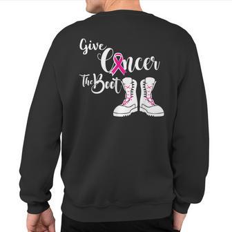 Give Cancer The Boot Military Breast Cancer Awareness Sweatshirt Back Print - Monsterry