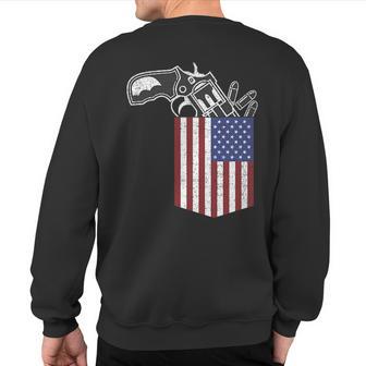 Gun In American Flag Pocket Patriotic 4Th Of July Sweatshirt Back Print - Monsterry