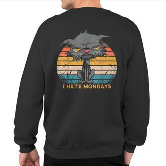 I Hate Mondays Bored Cat Yellow Eyes Retro Vintage Cat Lover Sweatshirt Back Print - Monsterry UK