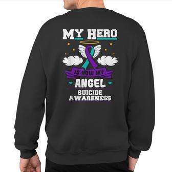 My Hero Is Now My Angel Suicide Purple Turquoise Semicolon Sweatshirt Back Print - Monsterry UK