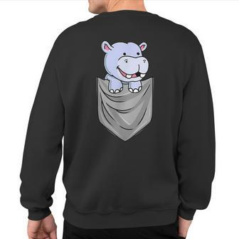 Hippo In Pocket Hippopotamus Sweatshirt Back Print - Monsterry