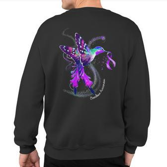 Hummingbird Holding Purple Ribbon Overdose Awareness Sweatshirt Back Print - Monsterry UK