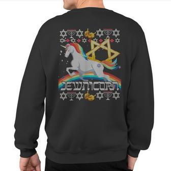 Jewnicorn Unicorn Ugly Hanukkah Chanukah Jewish Sweatshirt Back Print - Monsterry AU