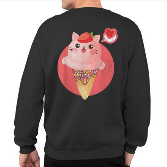 Kawaii Cute Cat Ice Cream Sprinkle Cone Strawberry Top Heart Sweatshirt Back Print - Monsterry AU