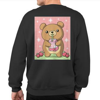 Kawaii Teddy Bear Drinking Strawberry Milk Japanese Sweatshirt Back Print - Monsterry UK