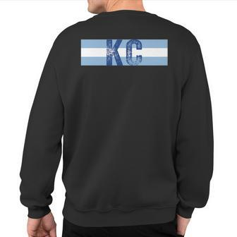 Kc 2 Letters Kansas City Cool Kc Blue Stripes Kc Retro Cool Sweatshirt Back Print - Monsterry