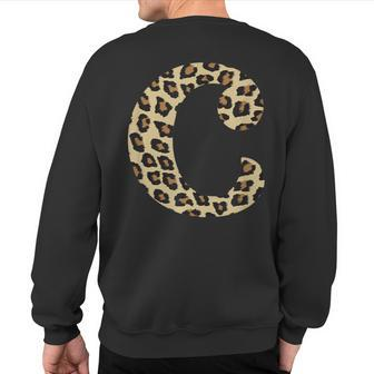 Leopard Cheetah Print Letter C Initial Rustic Monogram Sweatshirt Back Print - Monsterry UK