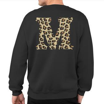 Leopard Cheetah Print Letter M Initial Rustic Monogram Sweatshirt Back Print - Monsterry