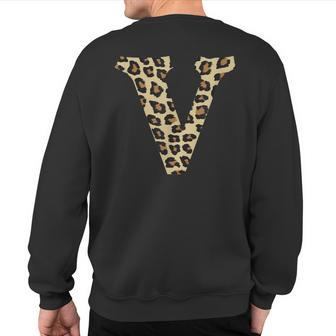 Leopard Cheetah Print Letter V Initial Rustic Monogram Sweatshirt Back Print - Monsterry