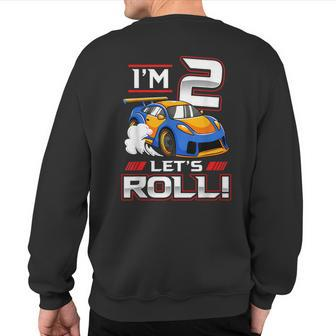 Let's Roll Race Car 2Nd Birthday 2 Year Old Boy Racing Sweatshirt Back Print - Monsterry AU