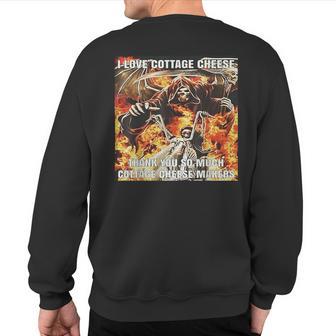 I Love Cottage Cheese Meme Skeleton Motorcycle Sweatshirt Back Print - Thegiftio