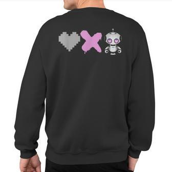 Love Death Robots Pink Pixel Heart X And Cute Robot Sweatshirt Back Print - Monsterry CA