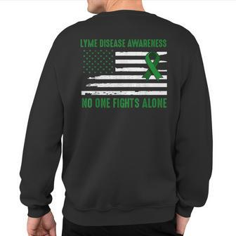 Lyme Disease Awareness Green Ribbon Lime Us Flag Sweatshirt Back Print - Monsterry
