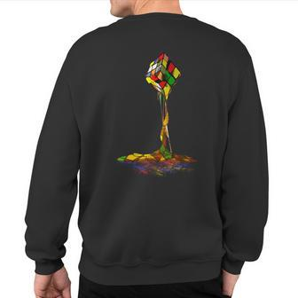 Melting Puzzle Cube Retro Speed Cubing 80'S Vintage Toy Sweatshirt Back Print - Monsterry CA