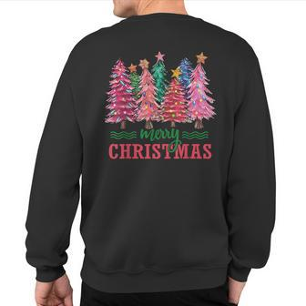 Merry And Bright Pink Christmas Tree Pink Christmas Costume Sweatshirt Back Print - Monsterry