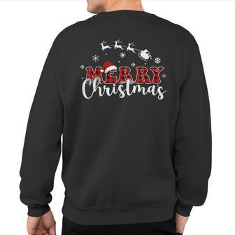 Merry Christmas Buffalo Plaid Red Santa Hat Xmas Pajamas Sweatshirt Back Print - Monsterry