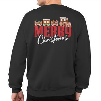 Merry Christmas Pajama Cookie Train Gingerbread Candy Cane Sweatshirt Back Print - Monsterry