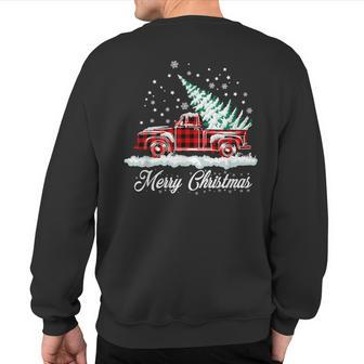 Merry Christmas Vintage Plaid Snow Truck Tree Pickup Sweatshirt Back Print - Monsterry AU