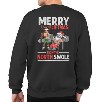 Merry Liftmas From North Swoie Muscle Santa Weightlifting Sweatshirt Back Print - Monsterry