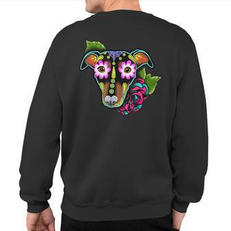 Min Pin Day Of The Dead Sugar Skull Miniature Pinscher Dog Sweatshirt Back Print - Monsterry CA