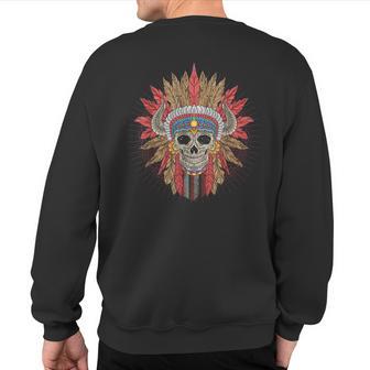 Native American Indian Chief Skull Motorcycle Headdress Red Sweatshirt Back Print - Monsterry UK