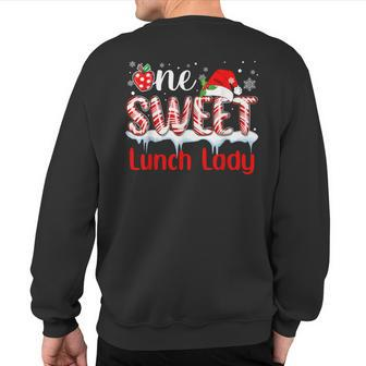 One Sweet Lunch Lady Christmas Candy Cane Santa Hat Sweatshirt Back Print - Thegiftio UK