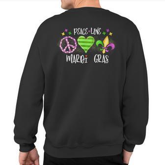 Peace Love Mardi Gras Purple And Gold New Orleans Festival Sweatshirt Back Print - Monsterry DE