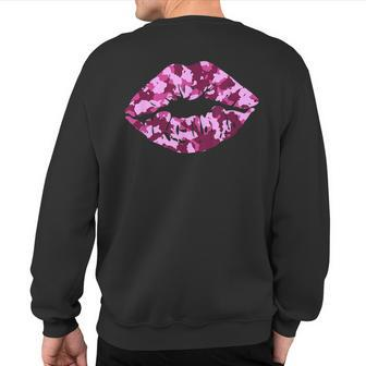 Pink Camo Kiss Military Soldier Camouflage Lips Sweatshirt Back Print - Monsterry
