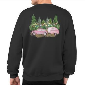 Pink Christmas Retro Pink Car & Camper Christmas Tree Lot Sweatshirt Back Print - Monsterry AU