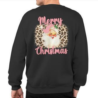 Pink Vintage Santa Claus Merry Christmas Leopard Sweatshirt Back Print - Monsterry