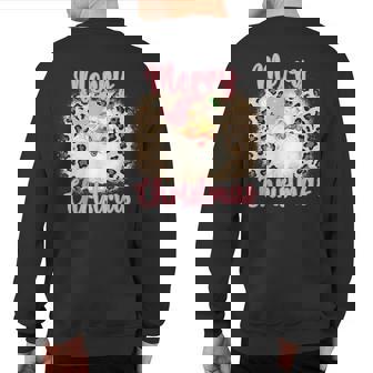 Pink Vintage Santa Claus Merry Christmas Leopard Sweatshirt Back Print - Monsterry