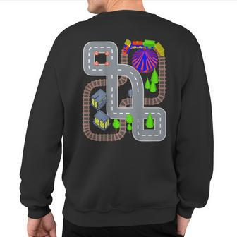 Playmat Train And Car Race Track On Daddy's Back Sweatshirt Back Print - Monsterry DE
