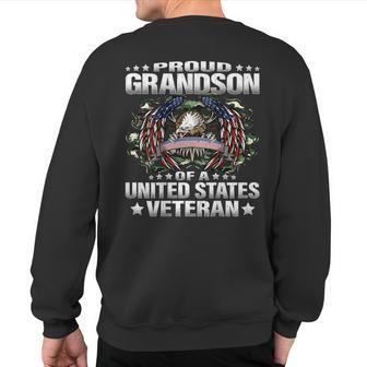 Proud Grandson Of A United States Veteran Military Family Sweatshirt Back Print - Monsterry CA