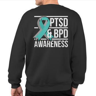 Ptsd & Bpd Awareness Teal And Grey Ribbon Sweatshirt Back Print - Monsterry AU