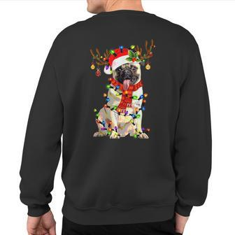 Pug Dog Christmas Reindeer Christmas Lights Pajama Sweatshirt Back Print - Monsterry