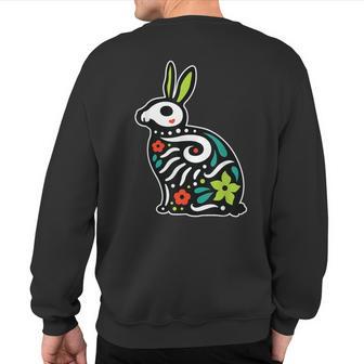 Rabbit Sugar Skull Dia De Los Muertos Cute Bunny Day Of Dead Sweatshirt Back Print - Monsterry