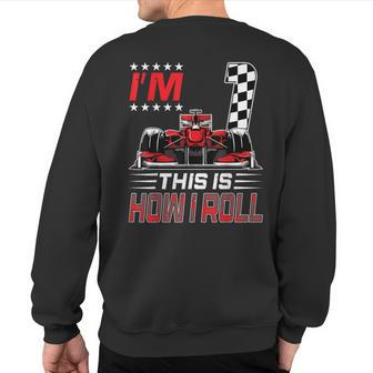 Race Car 1St Birthday Boy Racing Flag 1 Years Old Pit Crew Sweatshirt Back Print - Monsterry