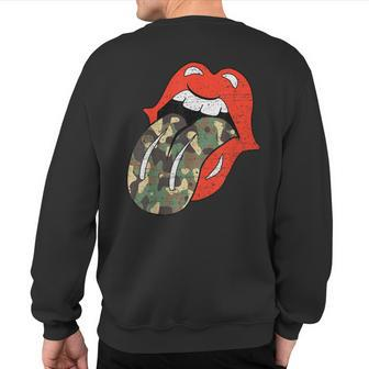 Red Lips Camouflage Tongue Vintage Trendy Animal Print Sweatshirt Back Print - Monsterry