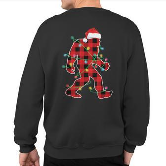 Red Plaid Bigfoot Christmas Lights Sasquatch Santa Sleeping Sweatshirt Back Print - Monsterry