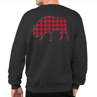 Red Plaid Bison Christmas Matching Buffalo Family Pajama Sweatshirt Back Print - Monsterry