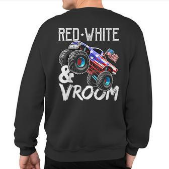 Red White Vroom Monster Truck American Flag July 4Th Boys Sweatshirt Back Print - Monsterry DE