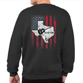 Retro Austin Texas Guitar Vintage American Us Flag Sweatshirt Back Print - Monsterry