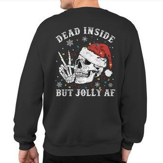 Retro Dead Inside But Jolly Af Skeleton Christmas Lights Sweatshirt Back Print - Seseable